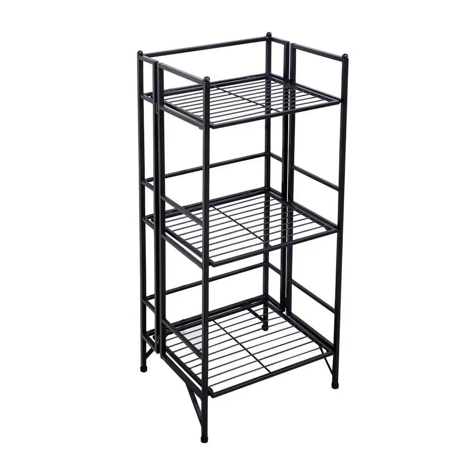 3 Tier Folding Metal Corner Rack Shelf Shelves Unit Kitchen Organizer Holders