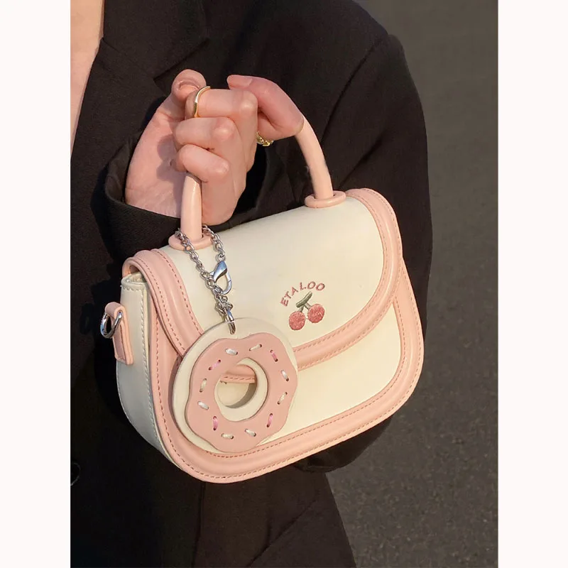 Autumn Winter Cute Junior High School Square Bag Japanese Biscuits Handbag Single Shoulder Crossbody Pack Strap Pendant Fashion