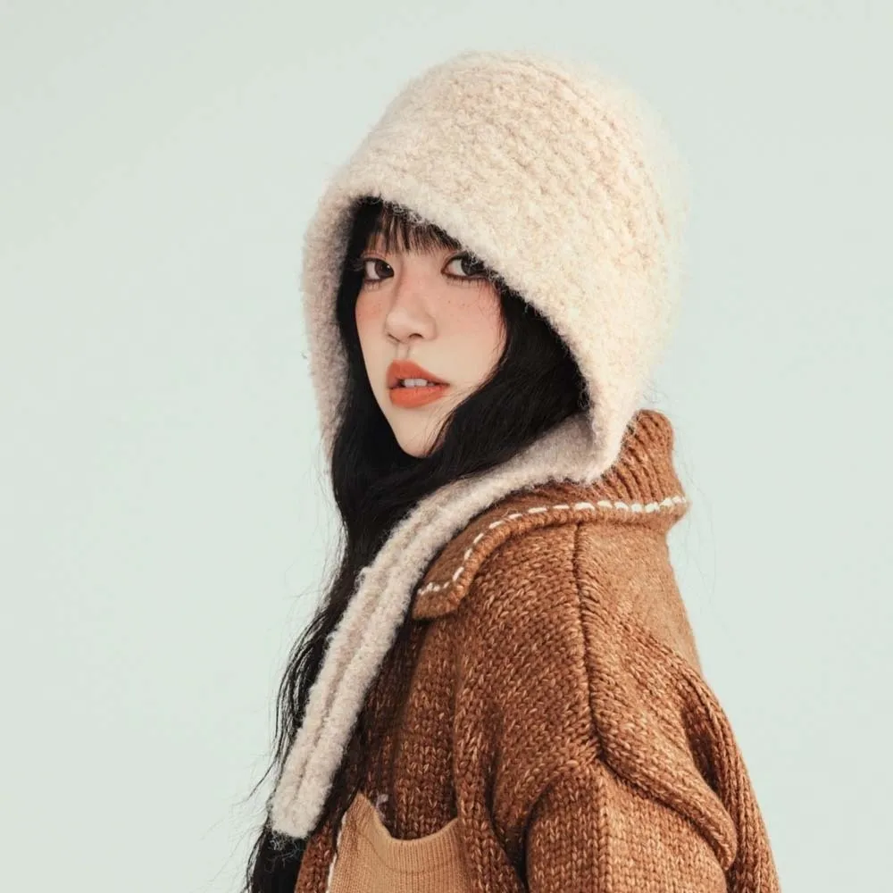 

Acrylic Fibers Knitted Hooded Cap Double Side Soft Neck Collar Beanies Cap Korean Style Thickened Winter Neckerchief Hat Work