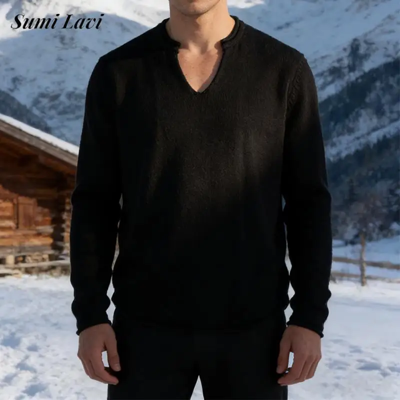 

Daily Casual Mens Long Sleeve Bottoming Tops Knit Sweaters Spring Autumn Vintage Solid Color V Neck Jumpers Men Fashion Sweater