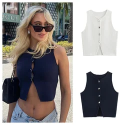 PB&ZA 2024 Spring New Women's Fashion and Elegance Slim Fit Versatile Flat Needle Short Knitted Vest Top