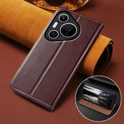 For HUAWEI Pura70 Pura 70 Pro Plus Ultra 5G Flip Case Napa Texture Magnetic Cover Luxury Cowhide Genuine Leather Wallet Cases