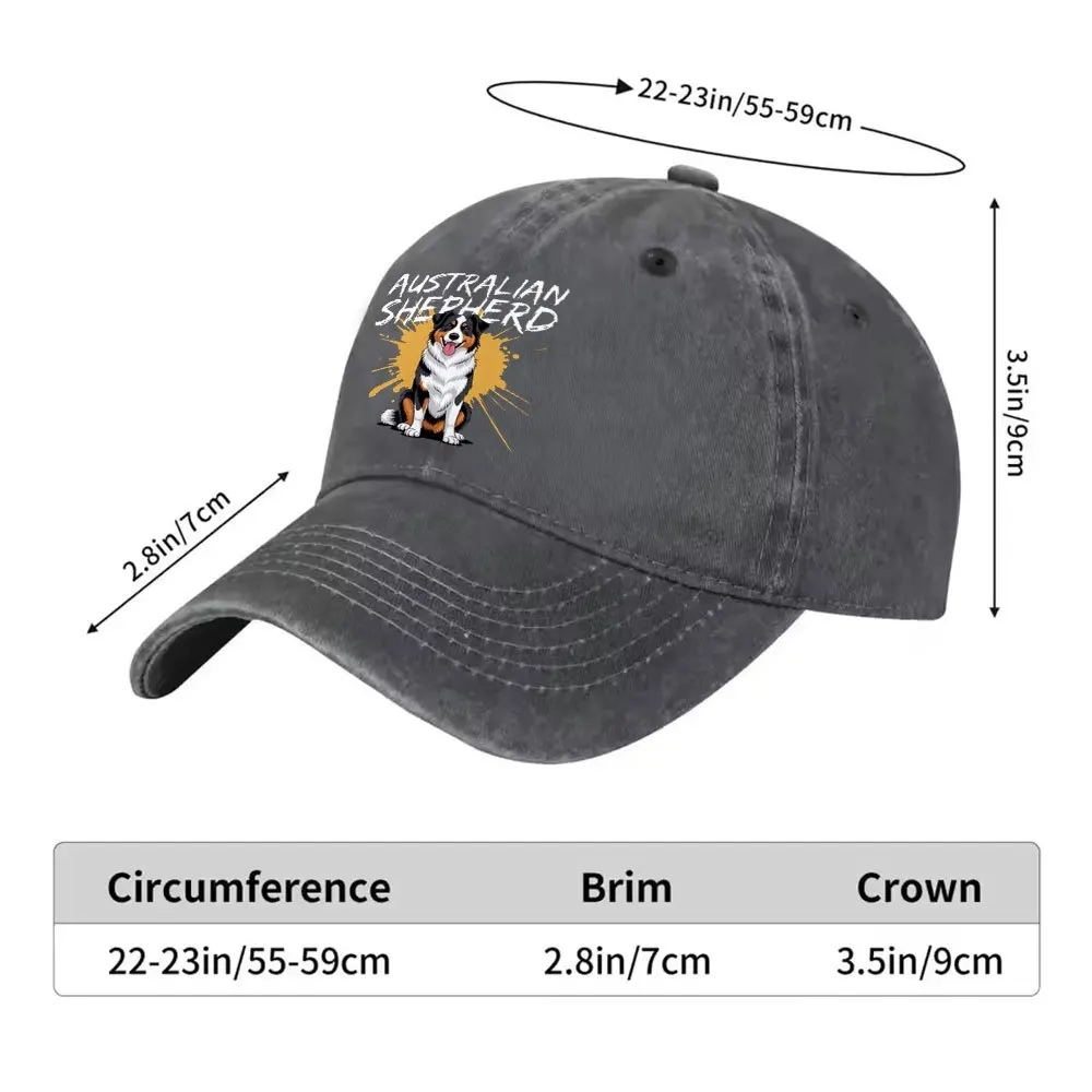 Australian Shepherd Baseball Cap Unisex Vintage Washed Cotton Cap for Outdoor Travel Casual Wear