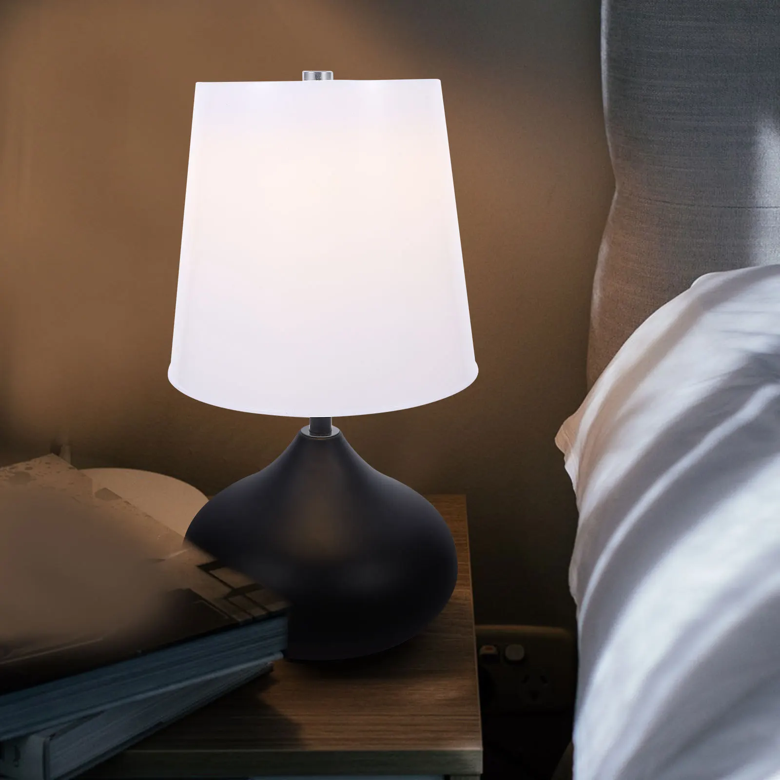 

1pc Dimmable Night Light Black Iron Cloth Touch Control Warm Lighting For Bedroom Living Room Usb Table Lamp Decorative