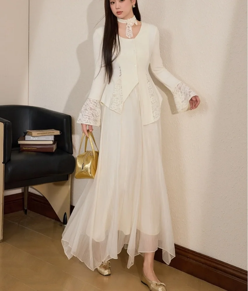 

Customized High Quality Chiffon A-Line 3D Flowers Lace Evening Dress Temperament Long Sleeves Scoop Ankle Length Celebrity Gowns