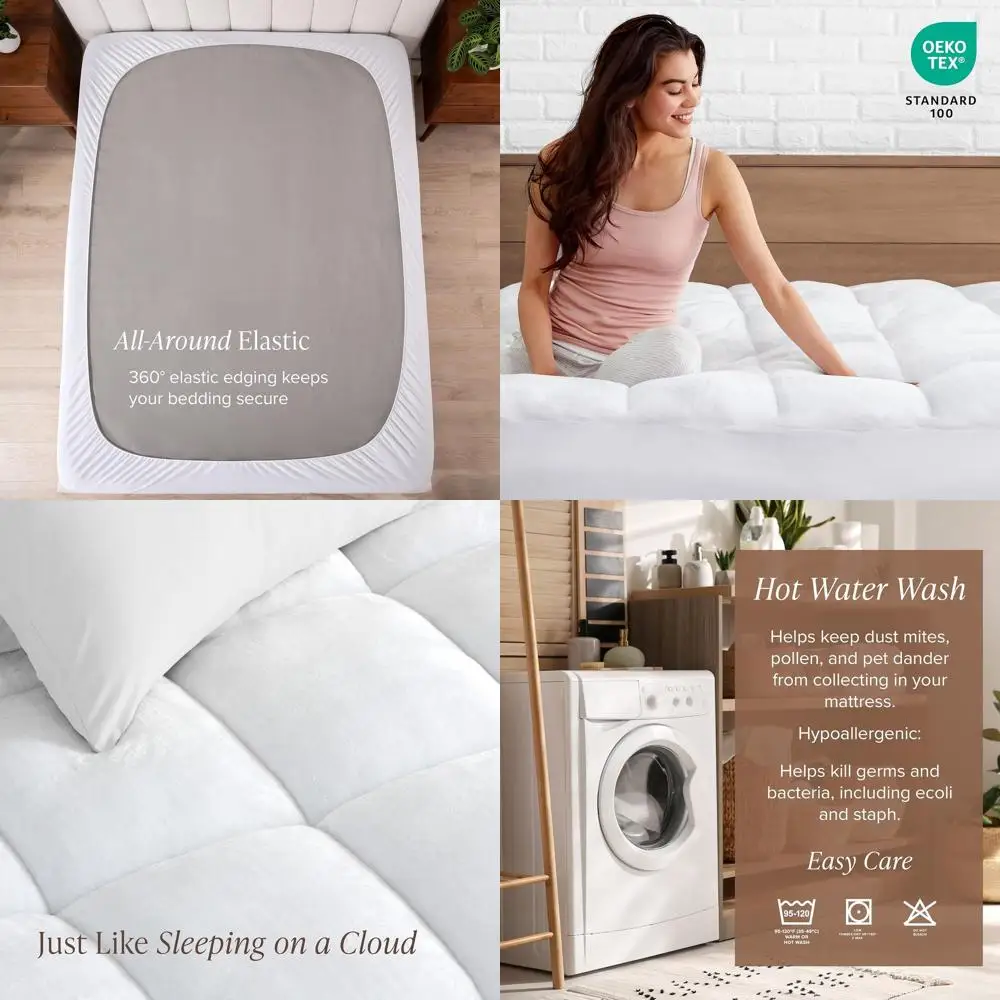 

Plush Pillow Top Mattress Topper - Reversible Soft Cover - All-Season Dual-Sided - Deep Pocket Fitted - Queen Size