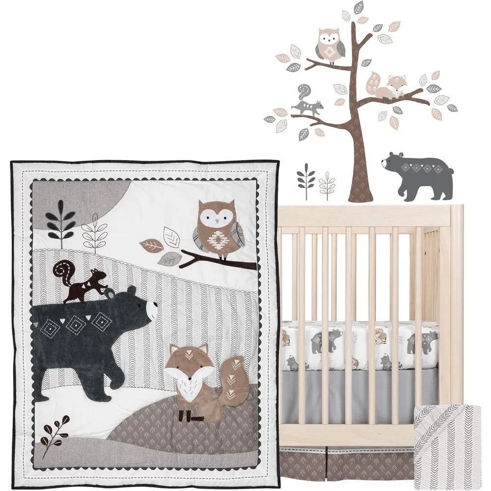 Lambs & Ivy Woodland Forest Animal Nursery 5-Piece Baby Crib Bedding Set - Gray