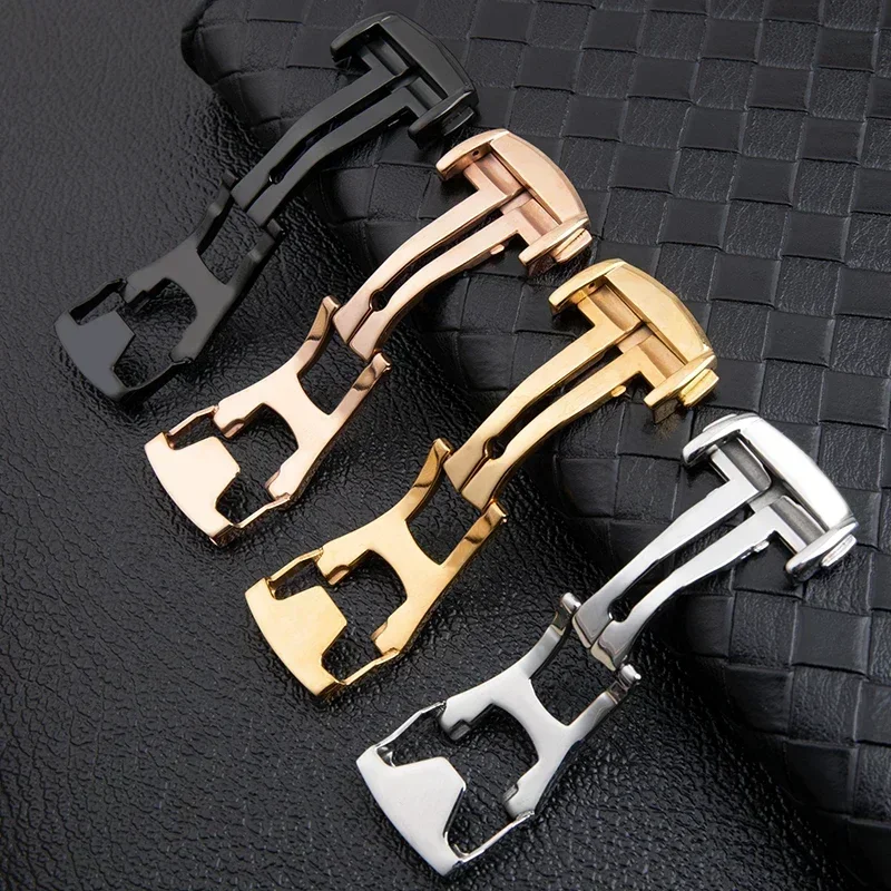 18 مللي متر 20 مللي متر نشر مشبك ساعة من الجلد المطاط حزام الساعات الأسود الفضة الذهب الصلب للطي المشبك اكسسوارات لحزام أوميغا
