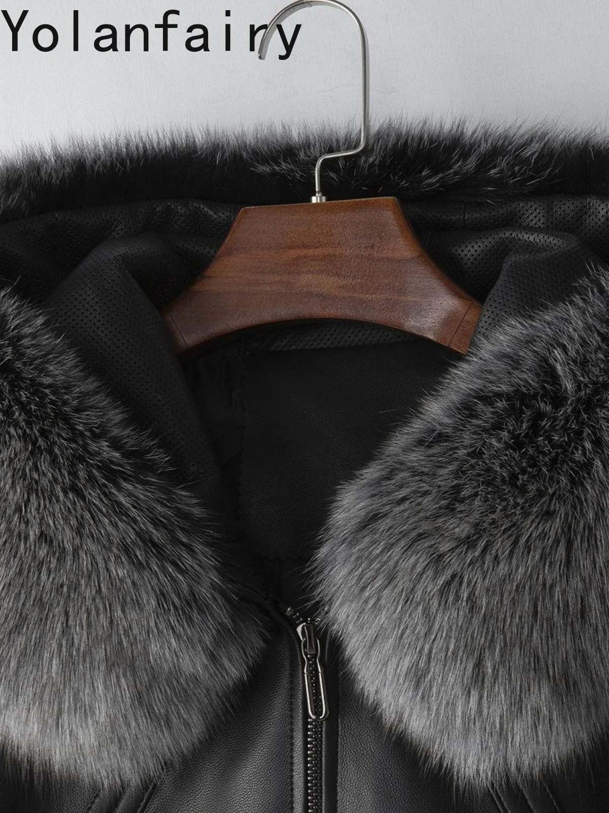 YOLANFAIRY Echte Schaffell Leder Unten Jacke Frau 2025, Winter Warme Gans Unten Mäntel Frauen Mit Kapuze Fuchs Pelz Kragen Puffer Jacken