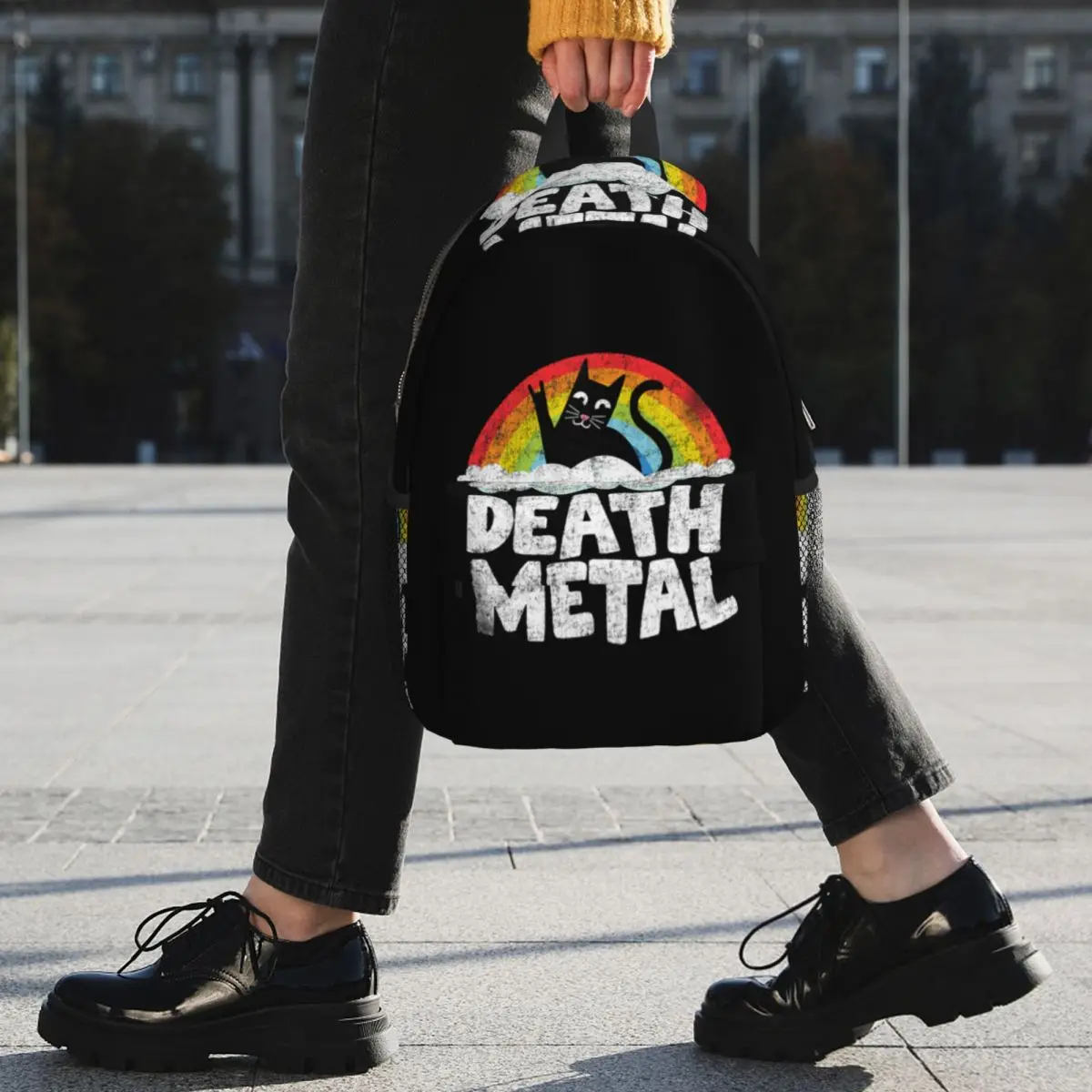 Funny Death Metal Cat Gift Rainbow Heavy Metal Backpack Student BookBag Men Women School Bag Computer Shoulder Bags