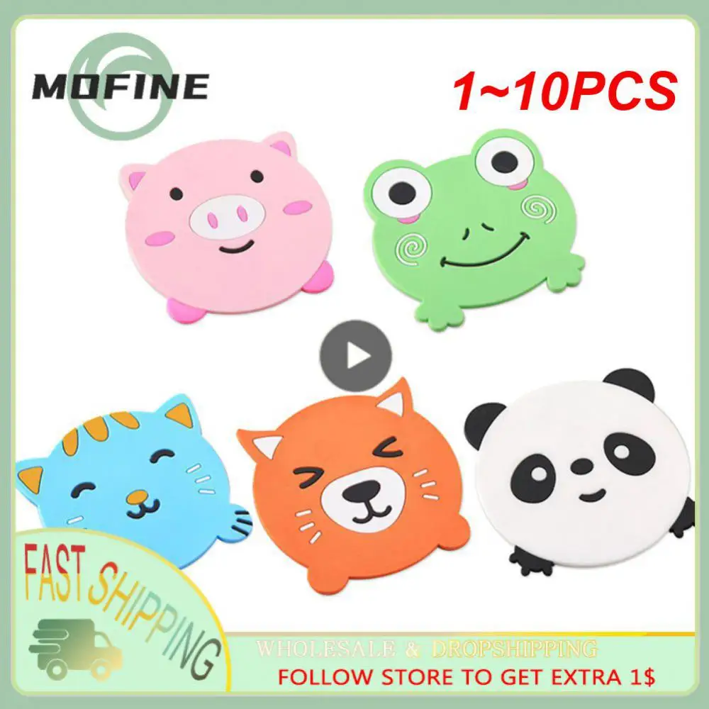 1~10PCS Cup Mat Silicone Coaster Table Placemat Coaster Bar Cartoon Animal Panda Frog Cat Pig Drinking Cup Pad Kitchen