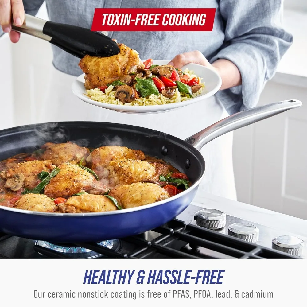 20 Piece Cookware and Bakeware Set, Diamond Infused PFAS & PFOA-Free Ceramic Nonstick Pots & Pans,