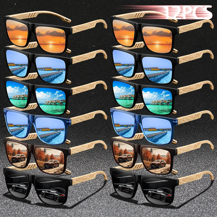 

12 шт. модные квадратные солнцезащитные очки для мужчин и женщин, UV400, для вождения, рыбалки, красочные, модные, легкие, защитные очки