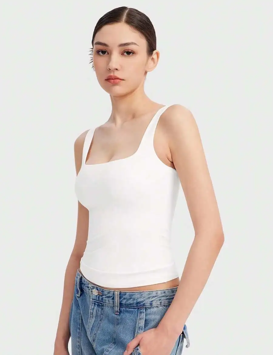 Women's Square Neck Tank Top Sleeveless Double Lined Basic Tops Sharp Collection