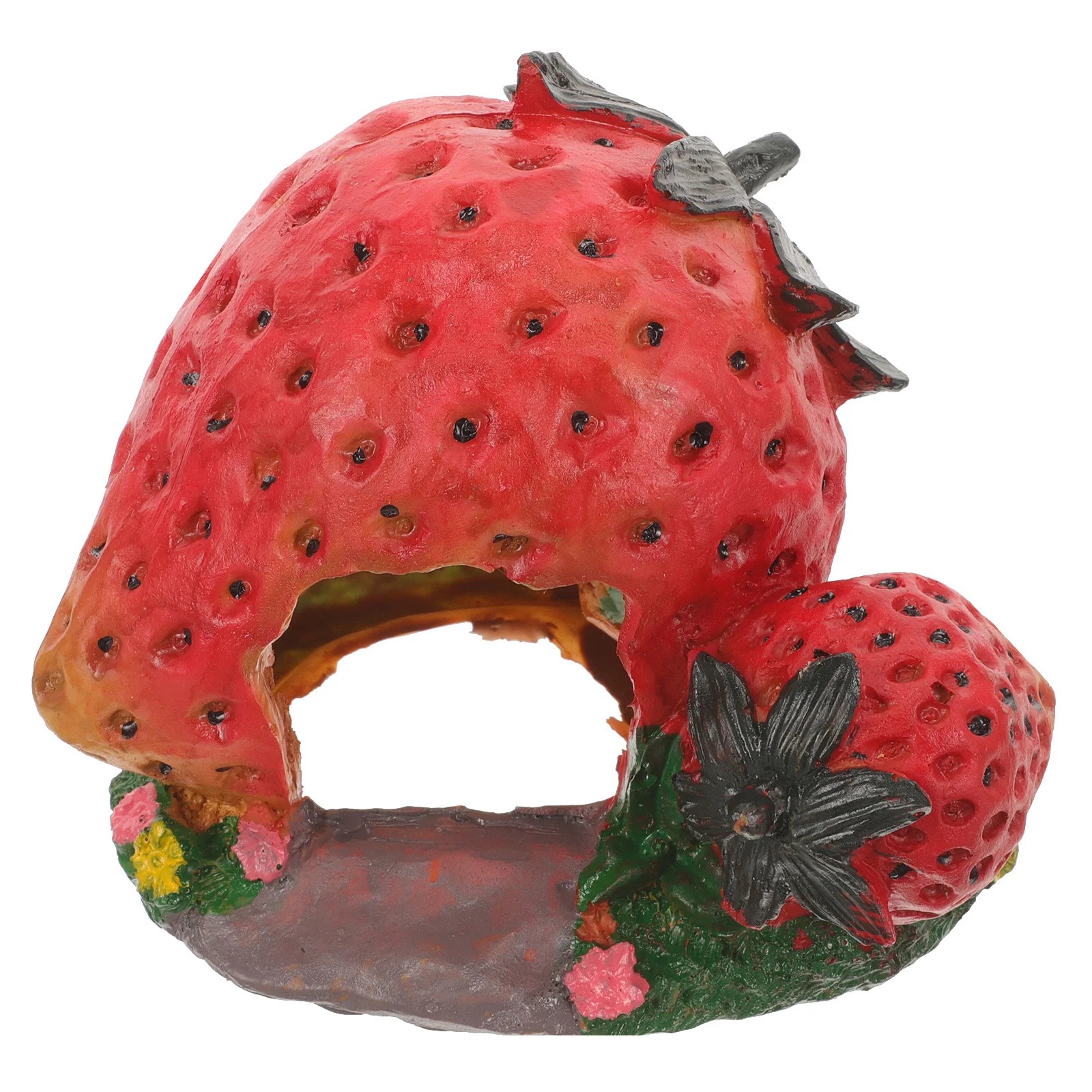 Creative Hiding Place Strawberry Reptile Cave Resin Turtle Basking Platform Suitable Various Pets Safe Comfortable