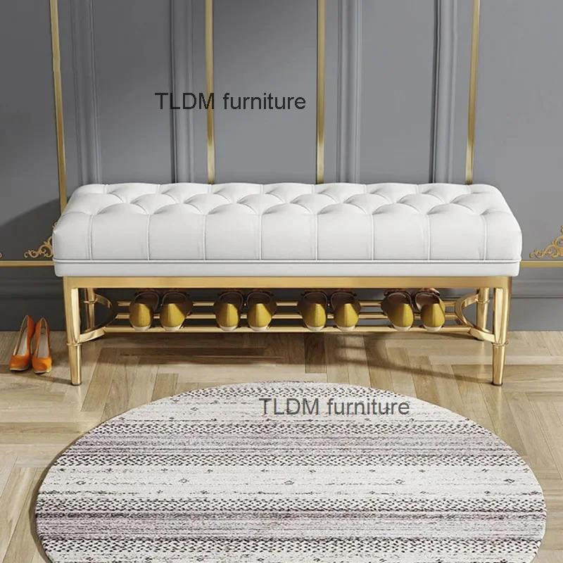 

Light Luxury iron art stools Modern Living Room Furniture Home Entrance Shoe Changing Stools Shoe Rack Bench Bedroom ottomans