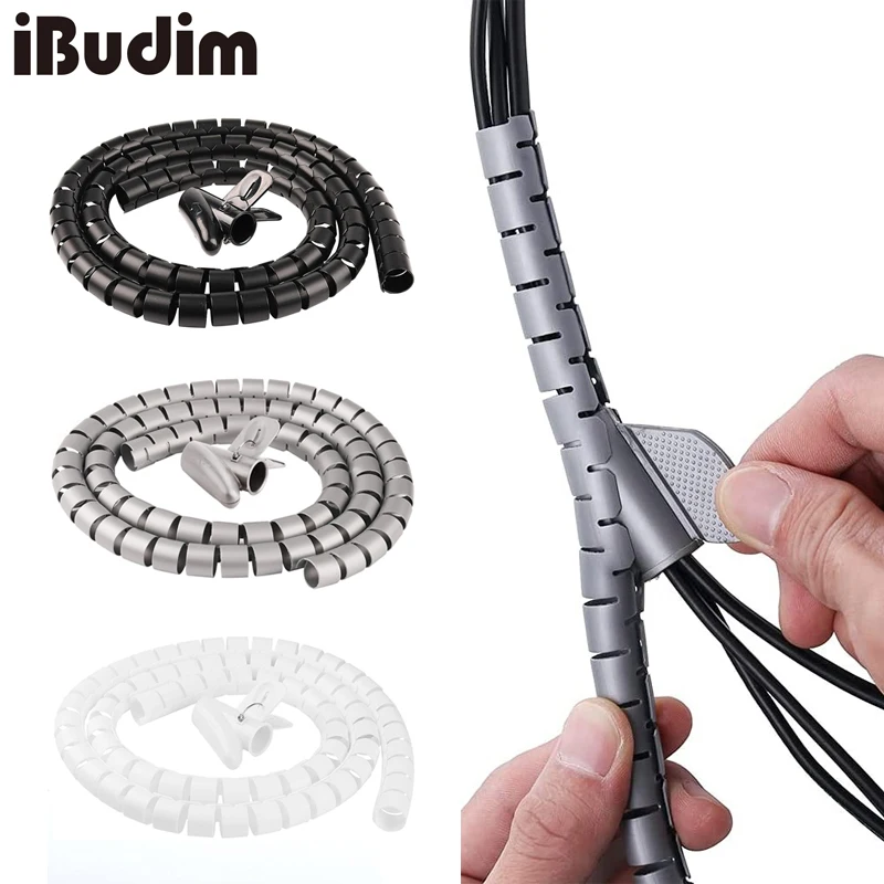Cable Sleeve Organizer Cord Wire Wrap Coiled Tube Hider Flexible & Expandable Cable Management Sleeve for Home Office Computer