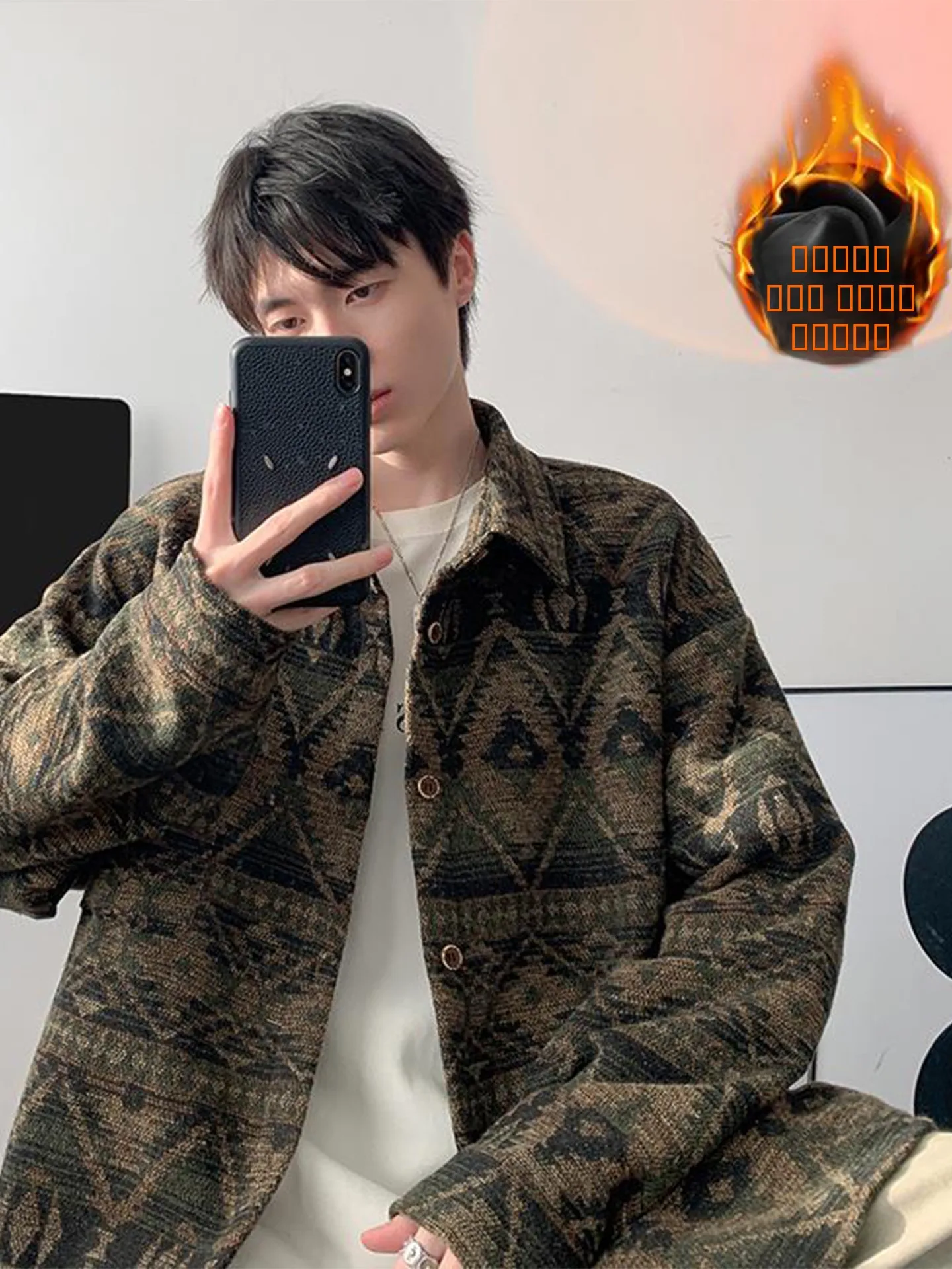 

Мужская утепленная фланелевая рубашка-куртка с серебристым мехом, зимняя теплая верхняя одежда в винтажном стиле, с длинным рукавом, на пуговицах, повседневная верхняя одежда