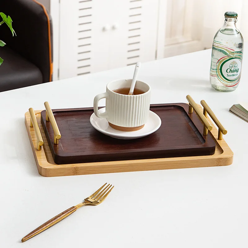 Leichtes, luxuriöses Vintage-Teetablett aus Nan-Bambus, Teeserviertablett aus Bambus, Gebäckgriff, Grill- und Speiseserviertablett