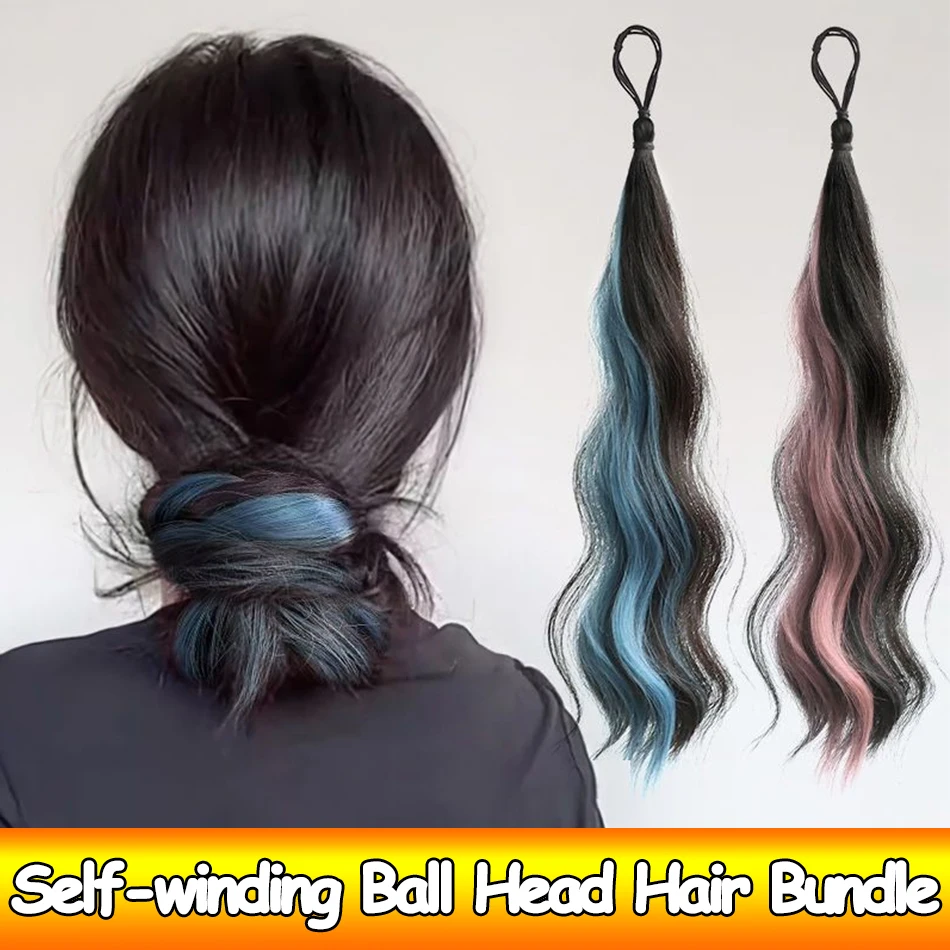 50cm Synthetic Self-Winding Ball Head Wig Hair Bundle Female Hightlight DIY Bun Hair Bundle To Increase Hair Volume Bud Hair Bun