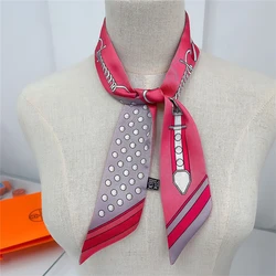 2022 Summer New Belt Dot Silk Scarf For Women Twill Print Headscarf Headband Fashion Wrap Bag Ribbon Hairband Neckerchief