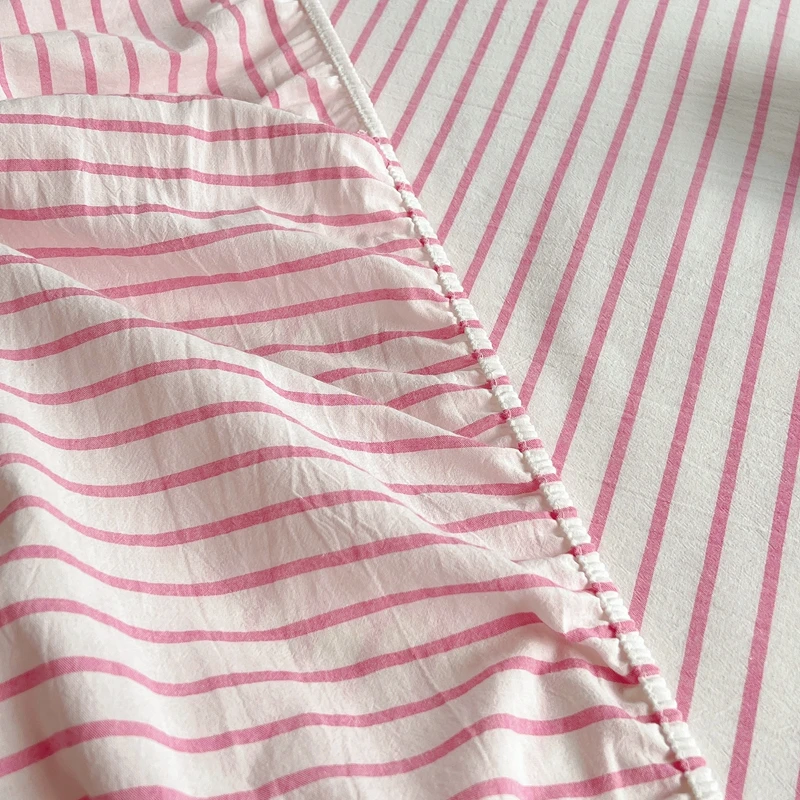 Bonenjoy 1pc Fitted Sheet 100% Cotton Bed Linen Stripe Style Bedsheets постельное белье Adults Kids Bed Cover (No Pillowcase)