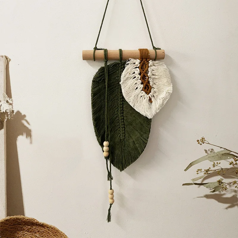 Handgefertigter Makramee-Blatt-Wandbehang, Boho-Wandteppich mit gewebten Blättern, Wandkunst für Schlafzimmer, Heimdekoration, Geschenk für Frauen und Mädchen