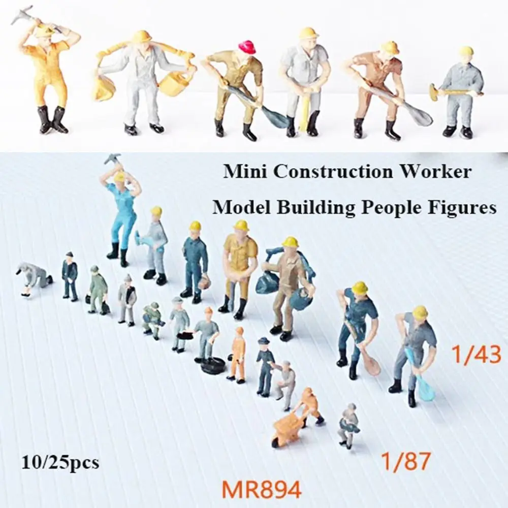 10/25pcs Mini Construction Worker Model New Plastic Building People Figures Mixed Color Pose Miniature Home Decorations