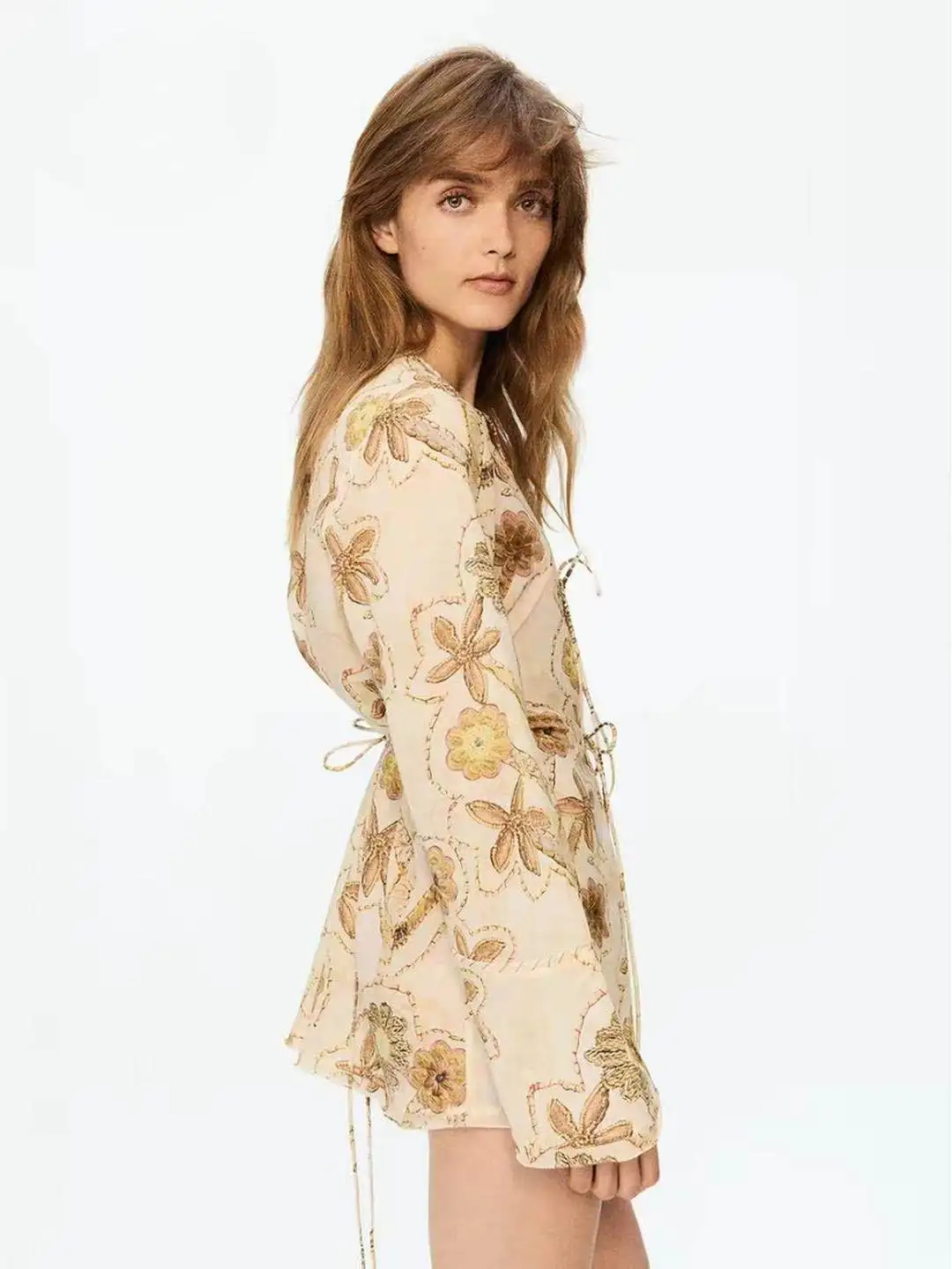 Romantic Style Casual Design Front Tie Shirt Top Semi-Transparent Loose Fit Polyester Fiber Long Sleeve Women's Summer Fashion