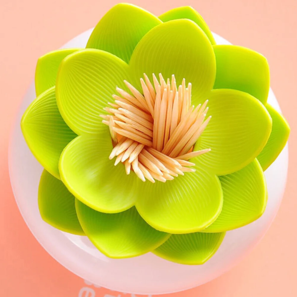 

Cotton Lotus Shape Toothpick Container Bathroom Storage Organizer Decorative For Green Rubber Petals