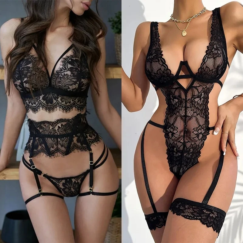 Erotic Transparent Lingerie Bodysuit Women Sexy Underwear Set Female Temptation Lenceria Sexy BabyDoll Lingerie Set Costumes