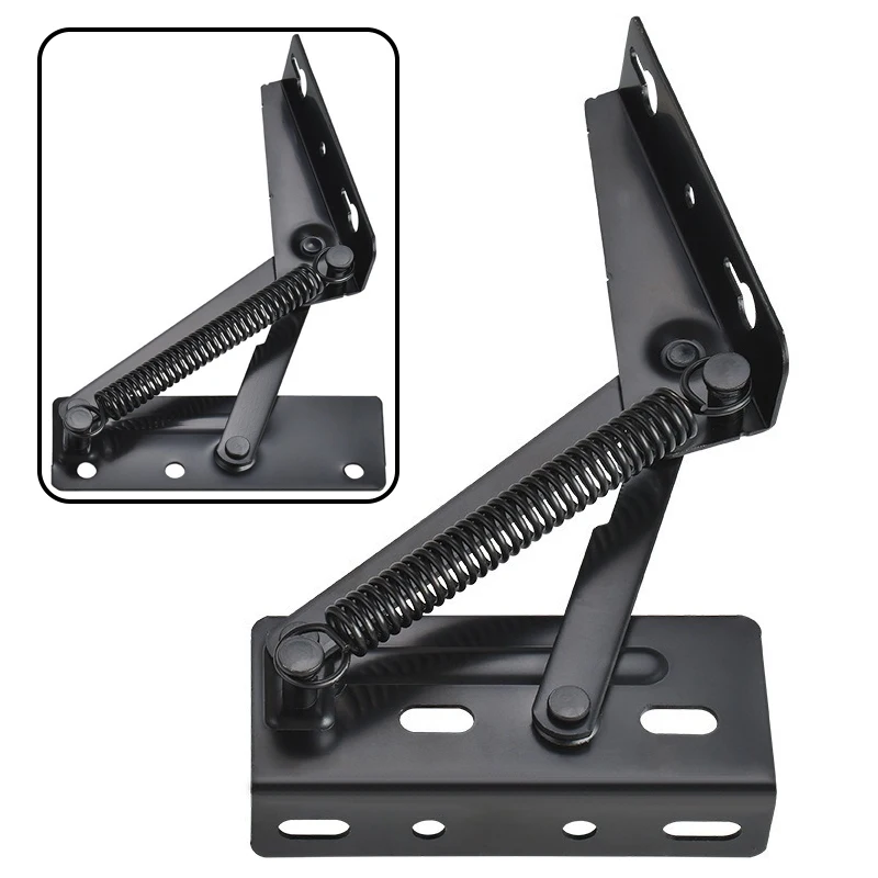 2Pair Foldable Lifting Bracket with Spring Hinge Multi-function Iron Hidden Hinges For Cabinet Sofa Tea Table Furniture Hardware