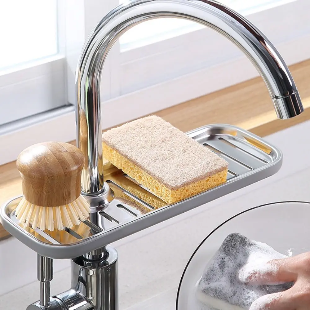 Anti-Rust Stainless Steel Sponge Holder Drainage Storage Finishing Rack Sink Rack Pool Rag Storage Adjustable