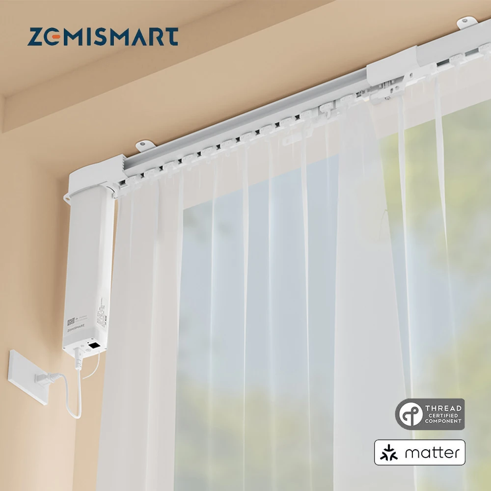 Zemismart Matter Over Thread Retractable Curtain Track Smart Motor Work with Home Assistant SmartThings Homekit Google Home App