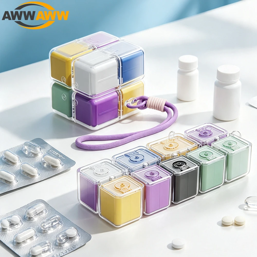1/2Pcs Weekly Pill Organizer - Foldable Travel Pill Organizer Magic Cube - Large Daily Pill Case for Fish Oil, Medicine,Vitamins