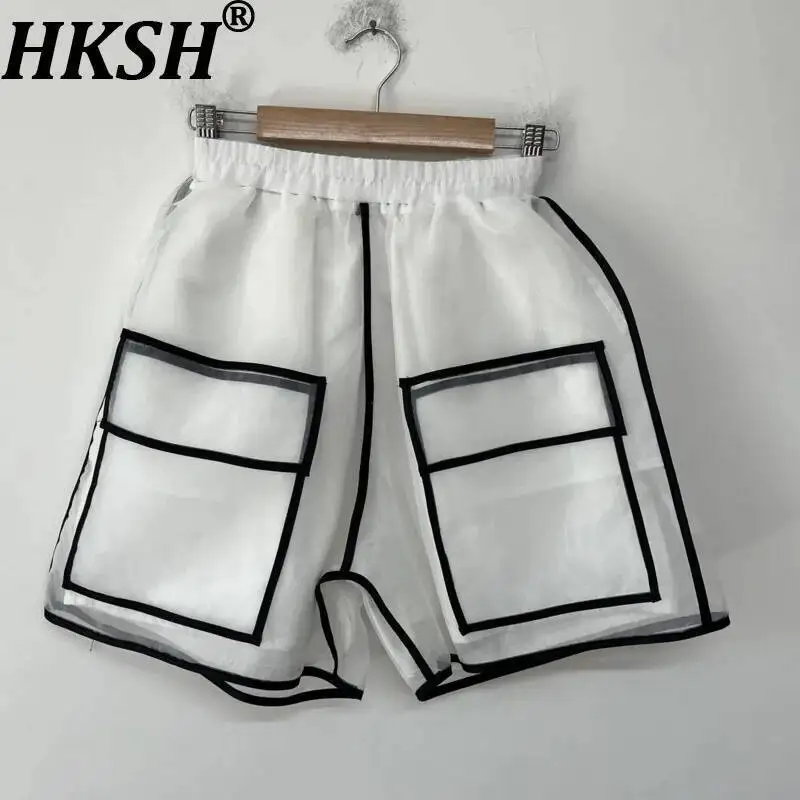 

HKSH Summer New Men Tide Chic Ins Capris Two-dimensional Minimalist Niche Design Trendy Loose Shorts Patchwork Vibe Y2K HK24230