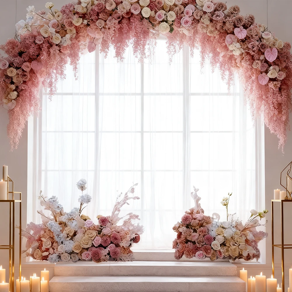 

High Quality Floral Arch Arrangement 5D Pink Silk Artificial Flowers Arch For Wedding Decoration