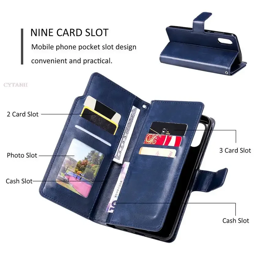 Leder Neun Karten Brieftasche Fall Für Samsung Galaxy S24 Ultra S23 FE S22 S20 S21 Plus S10 S9 S8 Plus Hinweis 20 Telefon Abdeckung – Detail 19