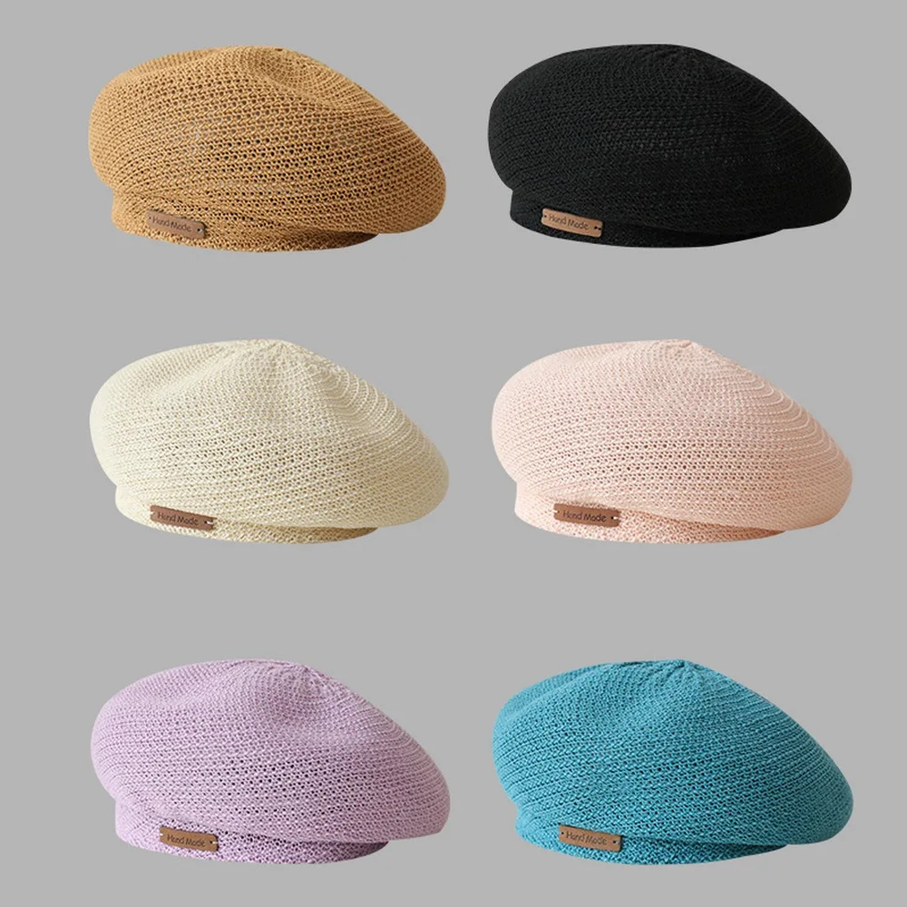 Spring And Summer Female Berets Caps Knitting 56-58cm Solid Color Boina Painter Hat Dome Breathable Young Women Fashion BL0096