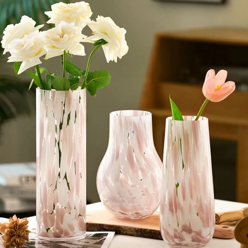 Medieval Vase American Ornaments Living Room Pink Leopard Glass Hydroponic Flower Arrangement Table Decorative Flower Device