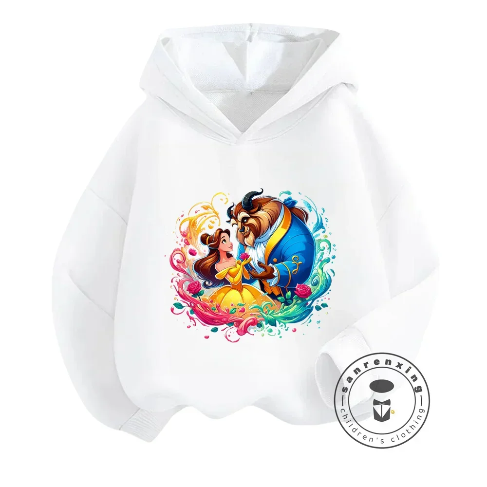 Lovely Disney Beauty and the Beast Cartoon Hooded Sweatshirts for Boy Girl Cozy Cold Season Essentials Soft Casual Outdoor Tops