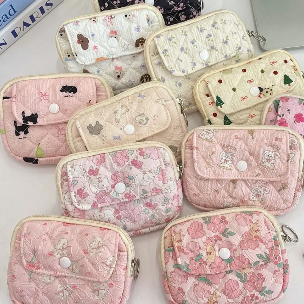 Flower Floral Coin Purse Pinted Korean Style Small Makeup Lipstick Bag Earphone Bag Card Holder Mini Canvas Storage Bag