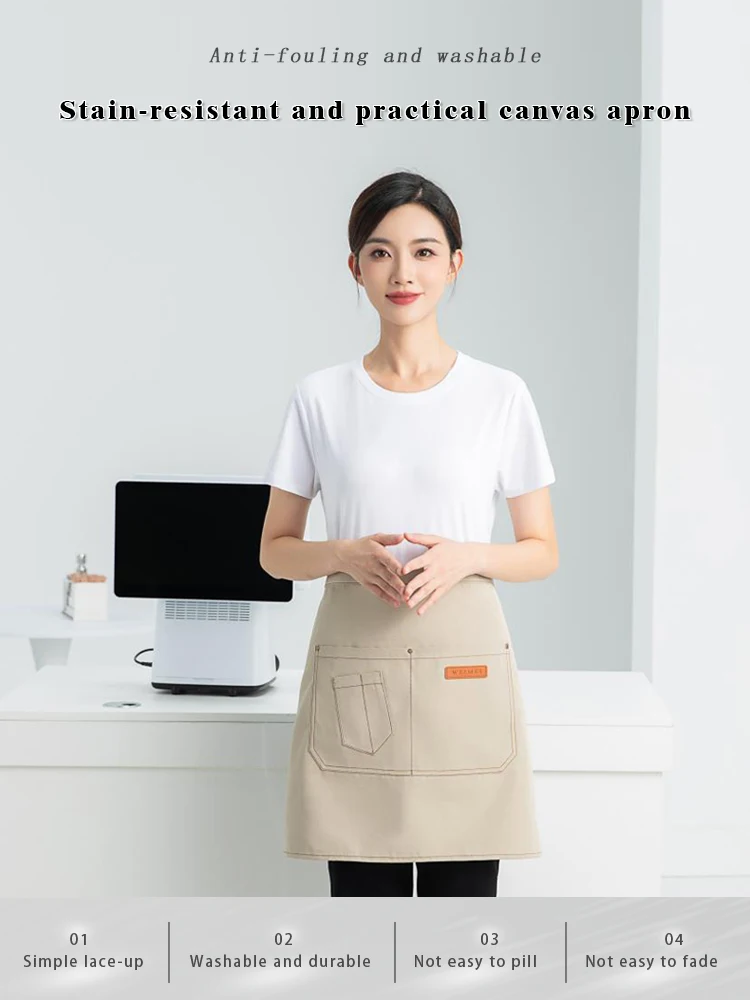 Professional Utility Waist Apron Durable Canvas Multiple Tool Pockets Reinforced Stitching for Bar Restaurant Hot Pot Service