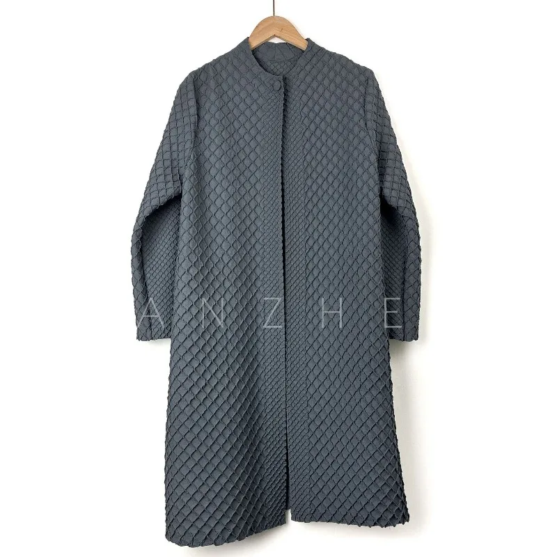 Miyake Pleated New Trench Plisse 2026 Autumn Waffle Embroidery Solid Color Long Single Button Loose Versatile Windbreaker Coat