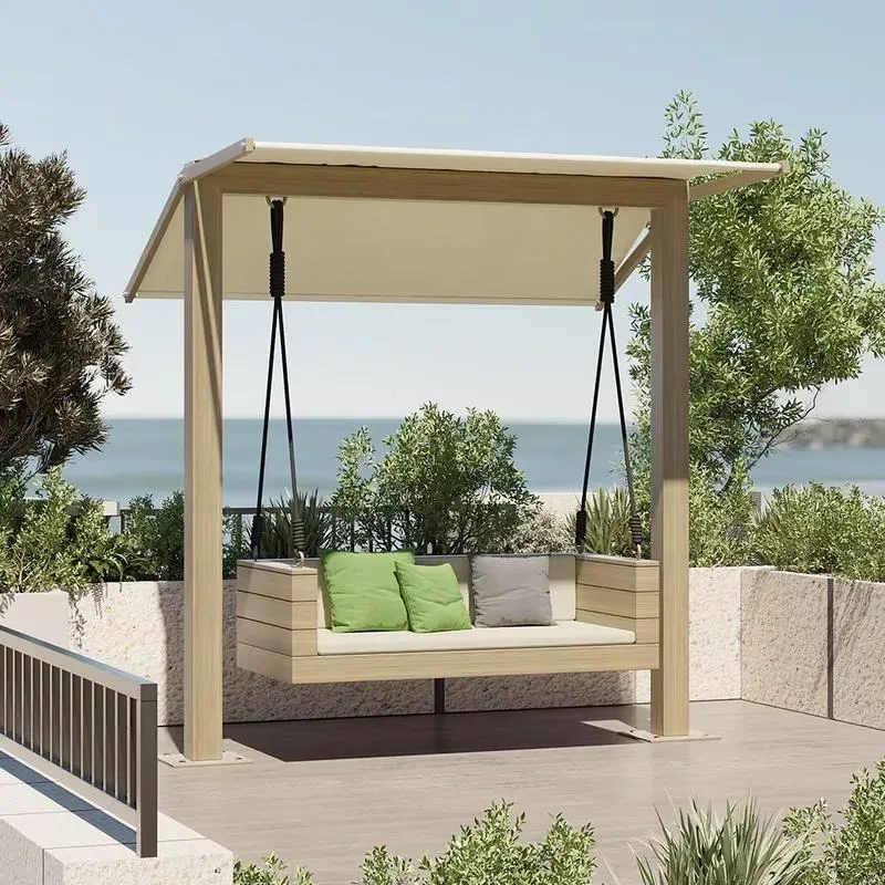 Mediterranean Style Luxury Aluminum Swing with Stand Heavy Duty All Weather Outdoor Terrace Villa Backyard Swing Sofa Chair