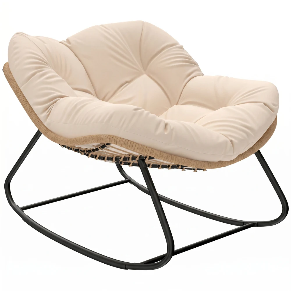 Oversized PE Wicker Rocking Papasan Chair, Egg‑Shaped Outdoor Saucer Chair with 3.9