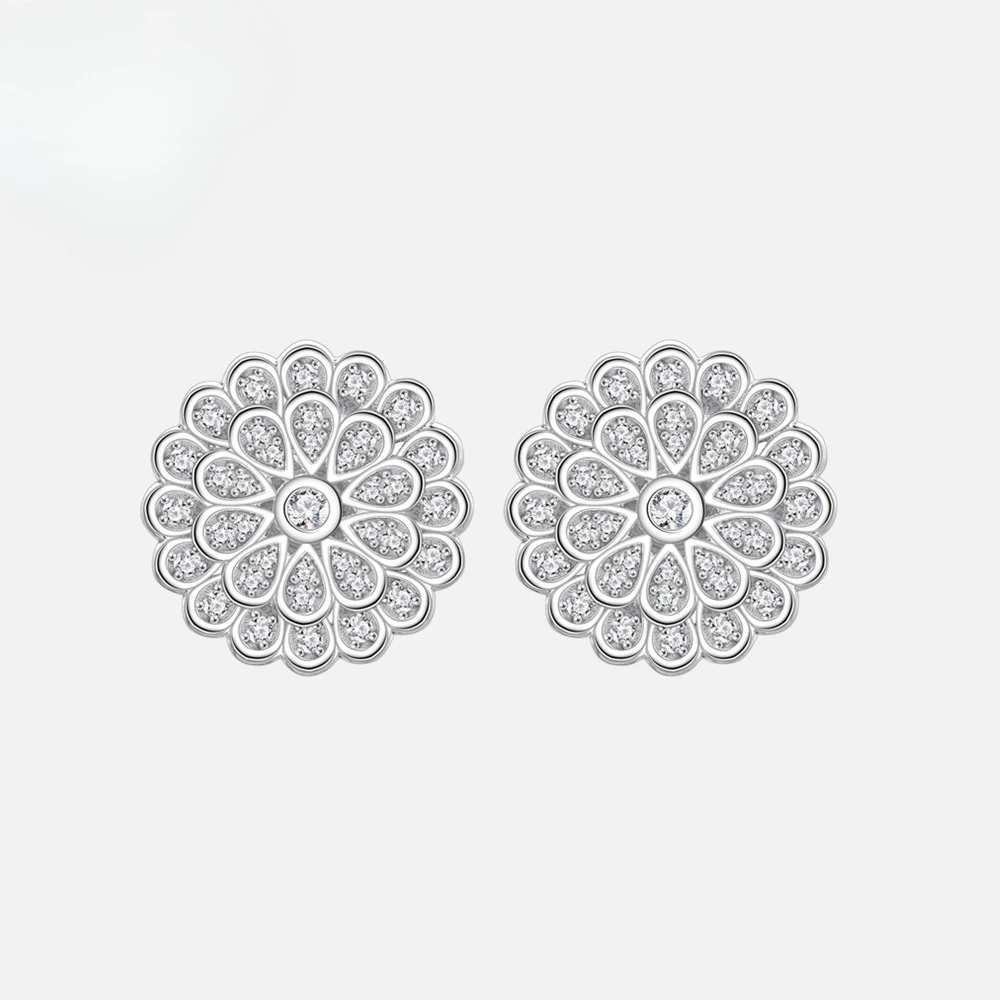

New S925 pure silver micro inlaid with diamonds, double layered flower earrings, women's high-end earrings, wedding jewelry