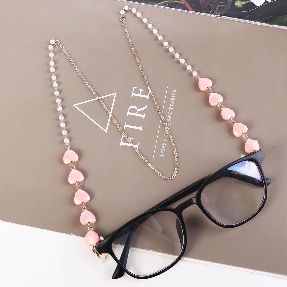 String Gold Color Heart Shaped Metal Chain Mask Anti-lost Chains Love Glasses Chains Pearl Sunglasses Chains Spectacle Cord