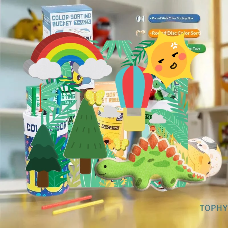 Parent-Child Wooden Matching Game; Learner Toddlers' Color and Shape Bucket; Montessori Method Toy