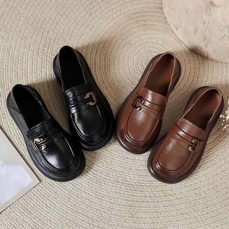 

Women's Soft Leather Loafers, New Style for Spring 2025, Flat, Round-toe, Comfortable, Versatile, Small Single Shoes for Women